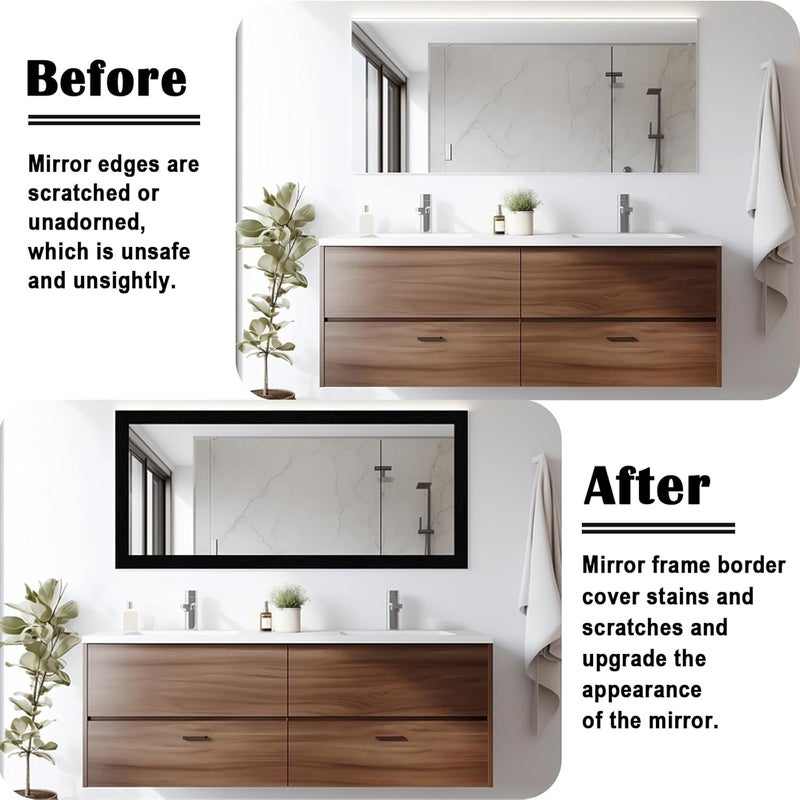 Alened 10M Black Wood Grain Mirror Tape Border Peel and Stick Wallpaper, Removable PVC Waterproof Bathroom Mirror Frame Sticker Trim, Kitchen Wallpaper Self Adhesive Decor Sticker 3.14" x 393" - Image 2